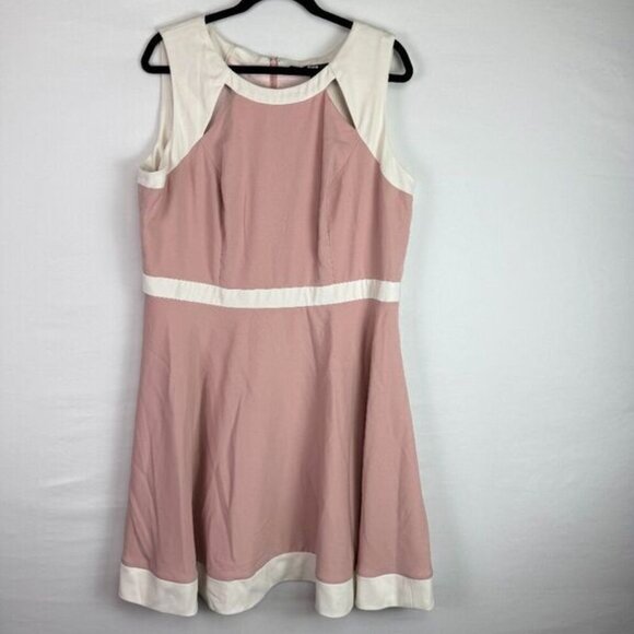 JAYGODFREY Fit & Flare Cut Out Sleeveless Midi Dress White/ Blush Plus Size 16W - Picture 1 of 6